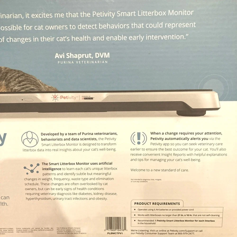 Petivity Smart Litterbox Monitor Health Tracking Alert System for Cats Open Box